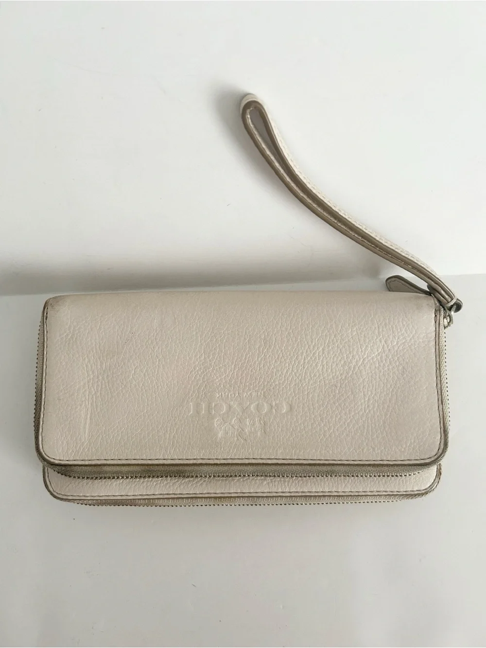 Coach Cream Pebble Leather Zip Wallet